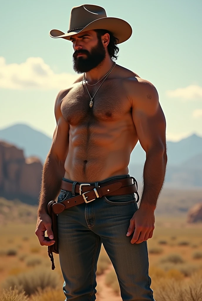 Shirtless Hairy Cowboy, gay 