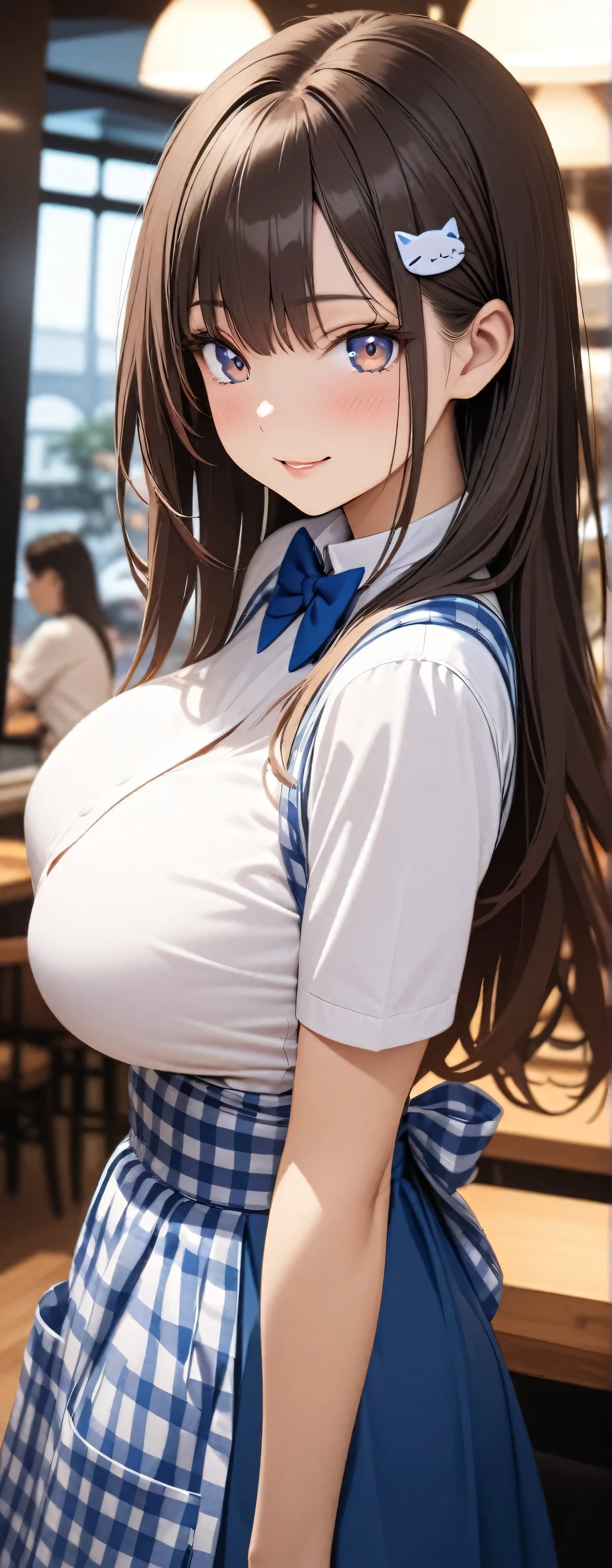 1girl, Sakura Futaba, happily looking at you on street wearing a long sleeve shirt, masterpiece, latest  ,huge breasts,puffy nipples,Unedited,Uncensored,1boy,titjob,penis,Paizuri.very cum,