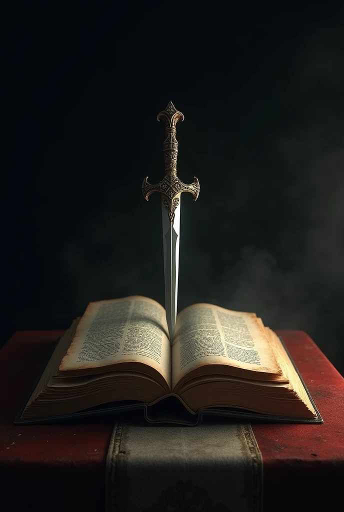 open book with a dagger stuck in the middle