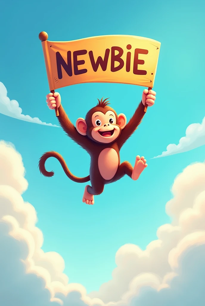 A monkey carrying a banner written “i am newbie”
Flying in the sky.