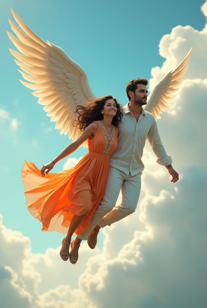 Rahul gandhi with wings fly in air with girl dress
