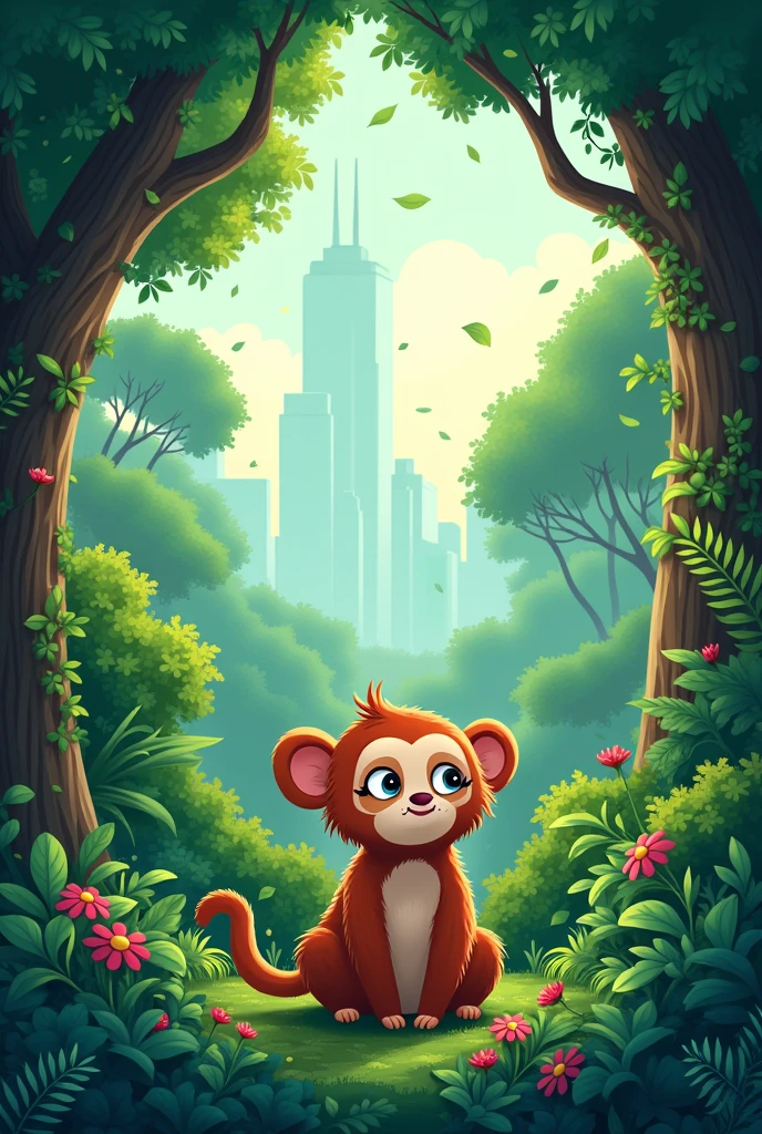 Cria uma capa com algum animal em estilo de desenho animado que lembre a Urban Atlantic Forest, and write it down somewhere "Urban Atlantic Forest".