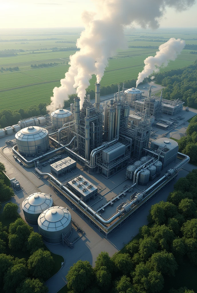 ethanol production plant, aerial view.