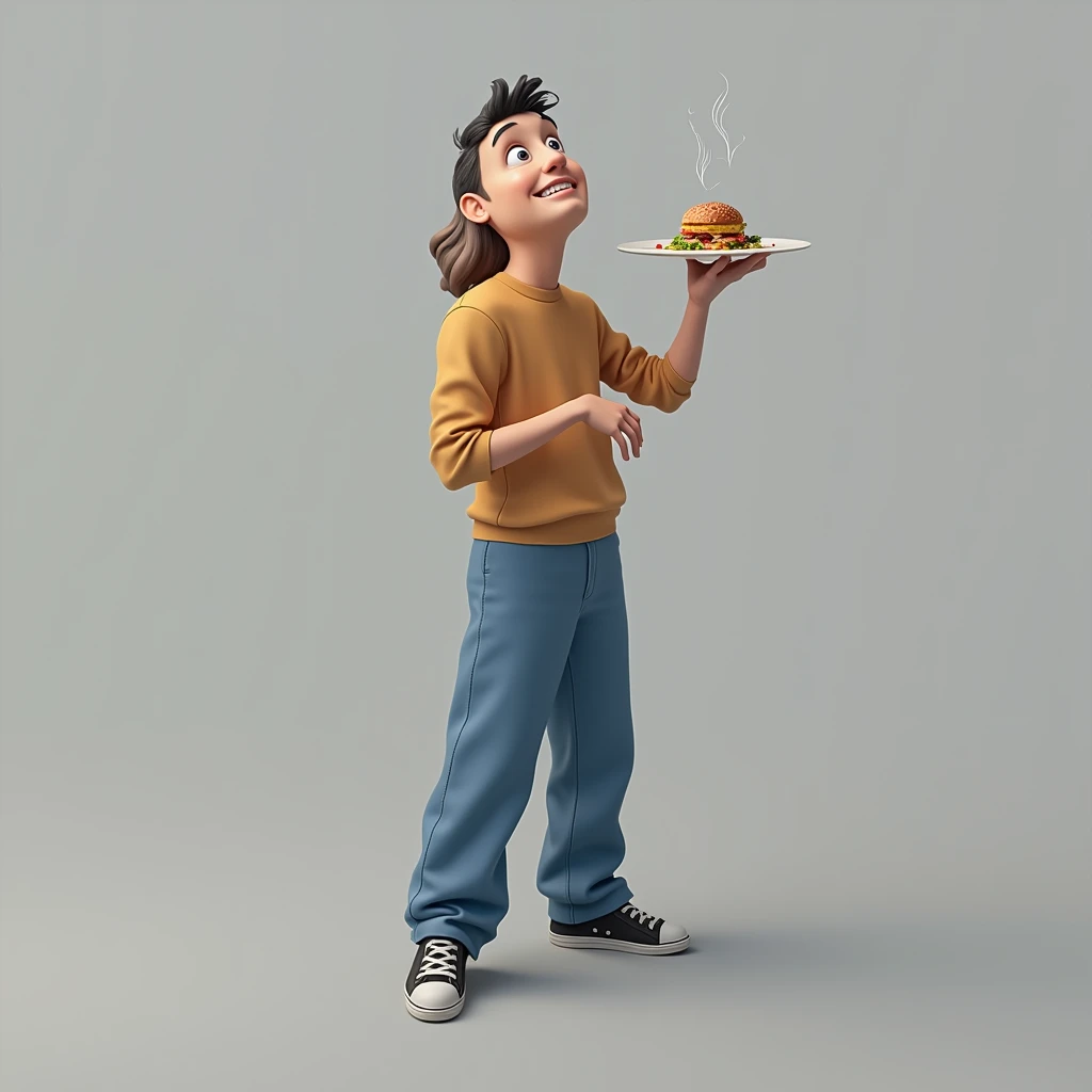 In the first photo the person is looking up and thinking about what they are going to eat and in the second photo the person decides what they want to eat and smiles.