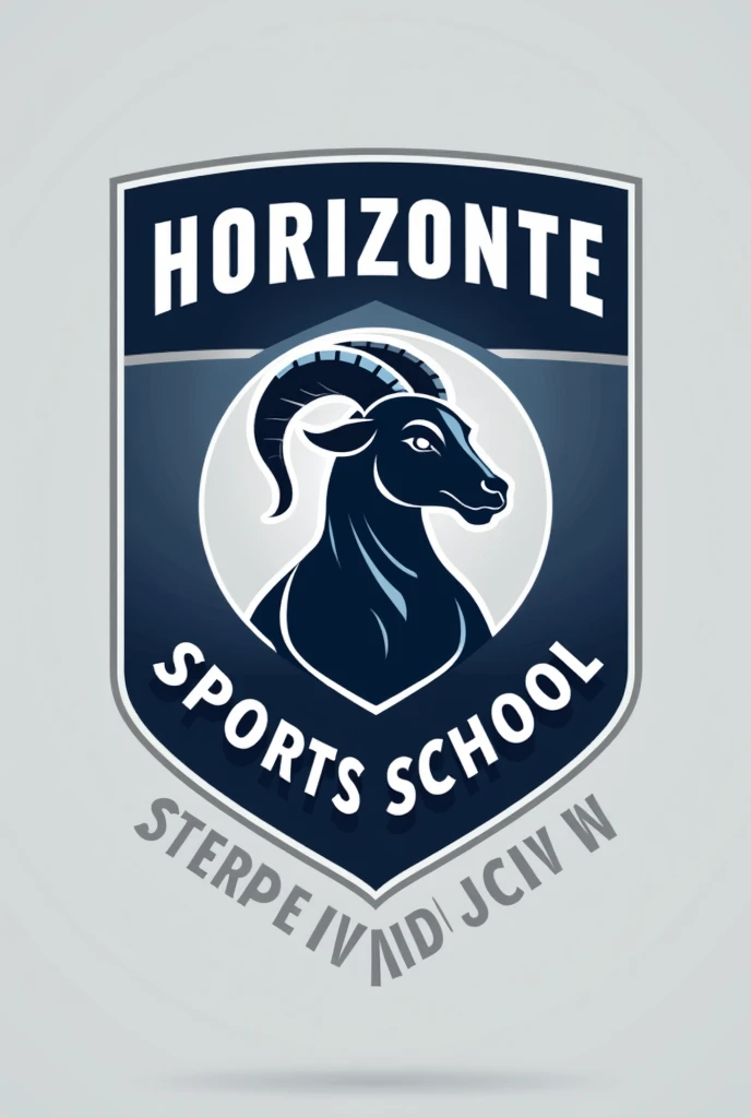 I need a logo for Horizonte Sports School, this one containing sports elements, a goat , Its focus is sporty and it is also navy blue with gray so that the logo is of an educational establishment, that the goat is not so big and that it is in Spanish, that contains the motto of excellence and balance:education that inspires and transforms, In the same logo, delete the letters below 