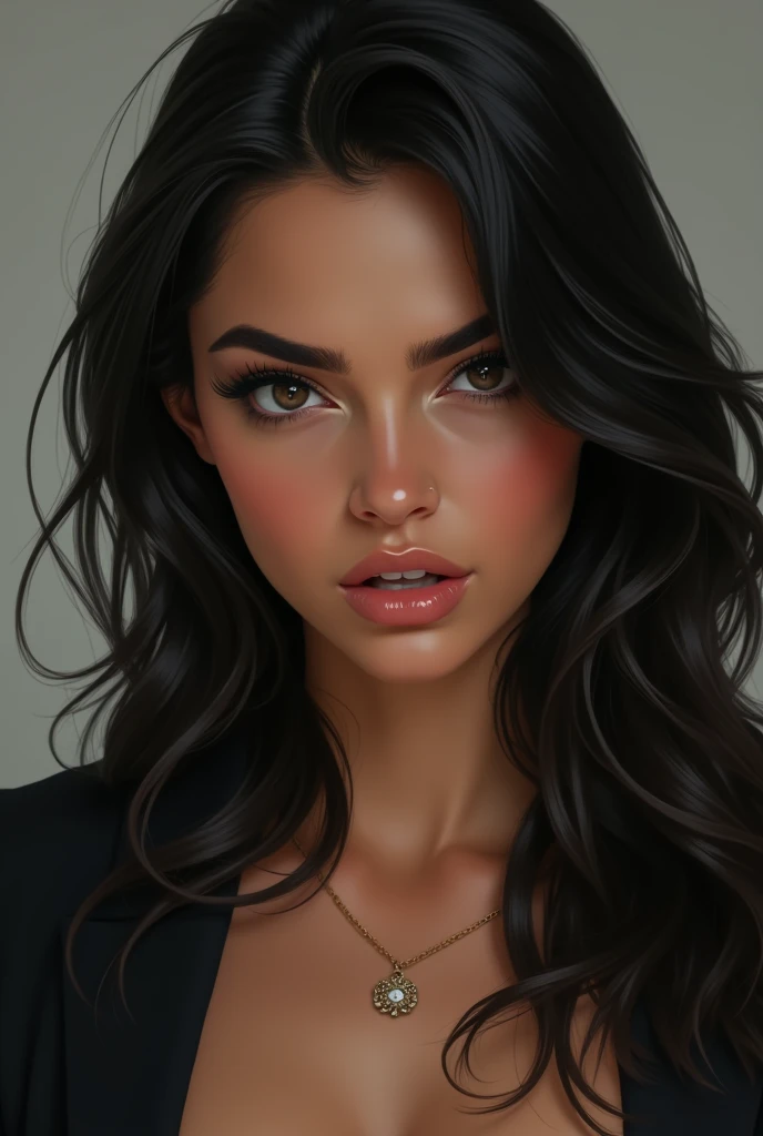 Brazilian woman, young and rich dark haired with greed