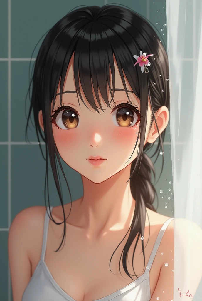 ((Highest quality)), ((masterpiece)), (be familiar with), Perfect Face,Japanese,,Girl,cute,,morning,taking a shower,Wet Hair