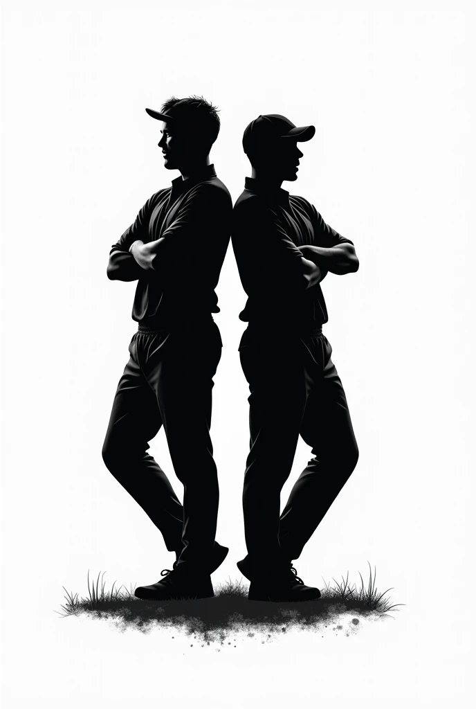 A cricket jersey logo of two boys legend players friendship (black & white)