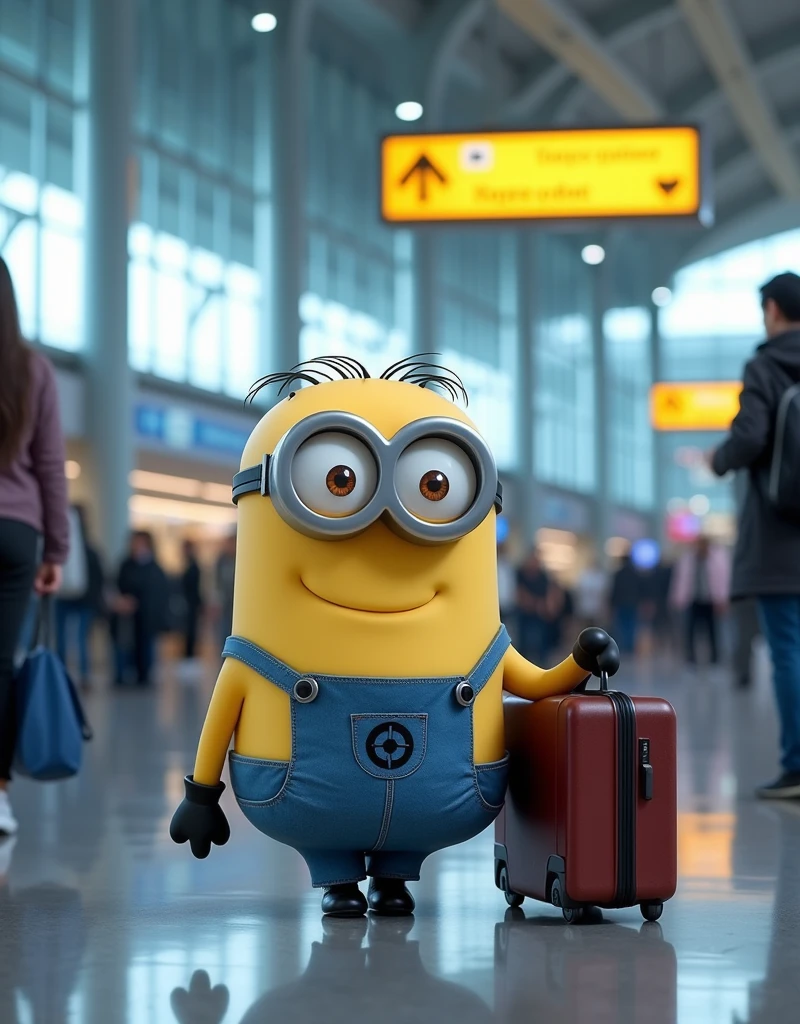  Minion Kevin kéo trên tay hành lý.Just landed at Narita airport and was immediately impressed by the modernity and hustle and bustle of Tokyo. 