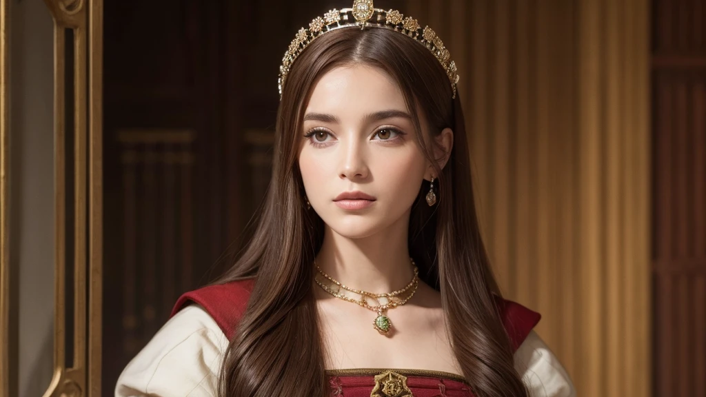 beautiful face, Queen of Medieval Spain, brown hair, sad, night, elderly