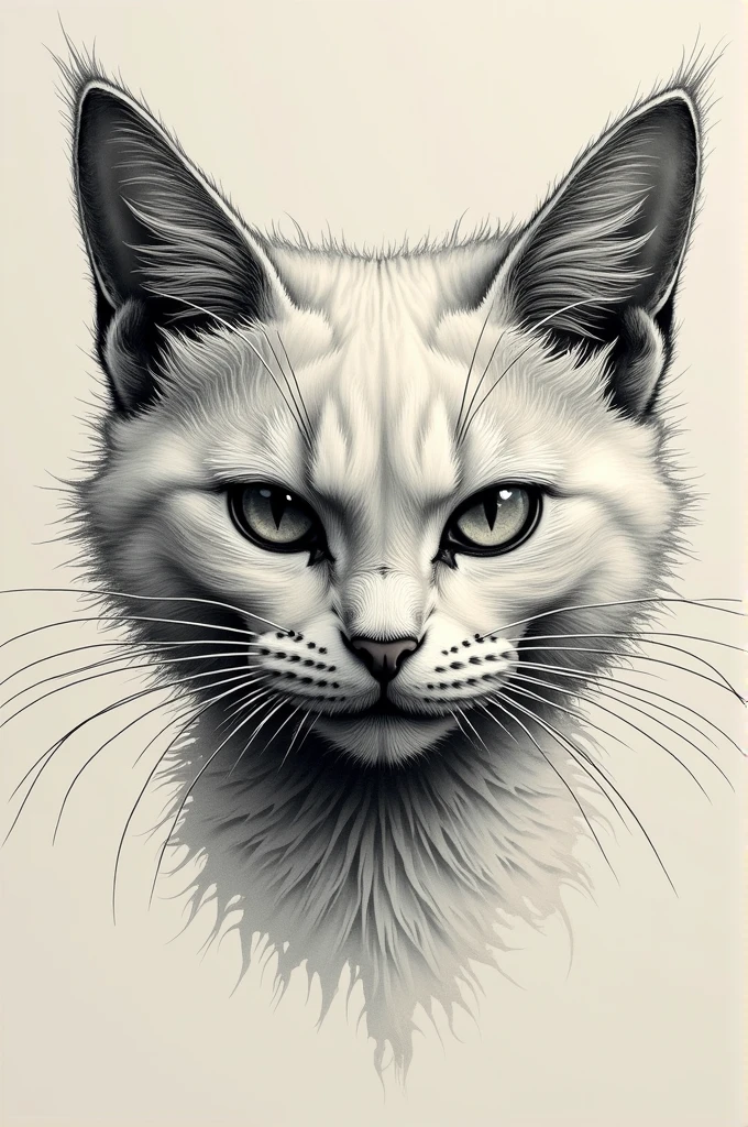 Face of an extremely different cat, something never seen before, remembering that it is just a cat's face drawn in lines, and with an aggressive appearance