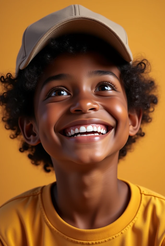 A very happy dark-skinned ager wearing a cap