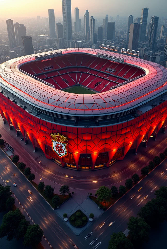 A giant Flamengo football stadium in red and black with Audi logo and Flamengo logo