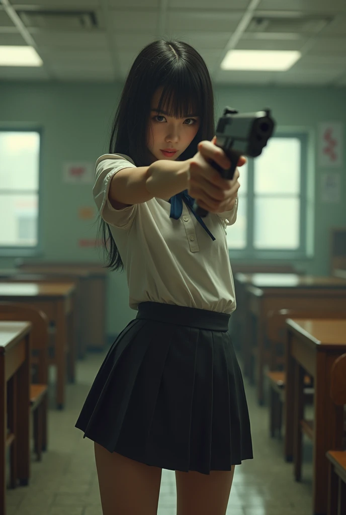 school girl mini skirt realistic gun toting firing real person