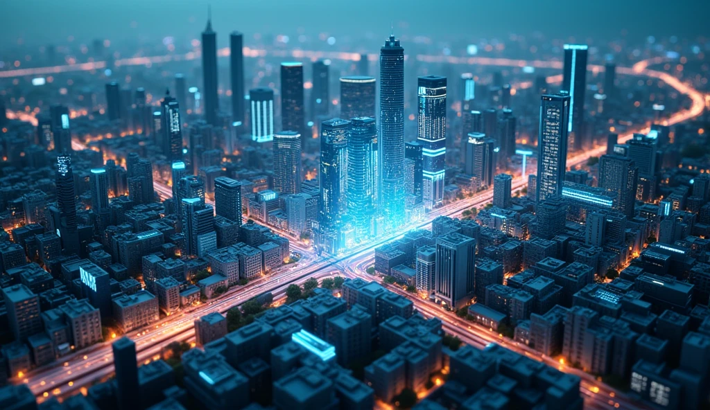 Artificial image of Networks and IoT, in smart city applications, with the same writings in the image.