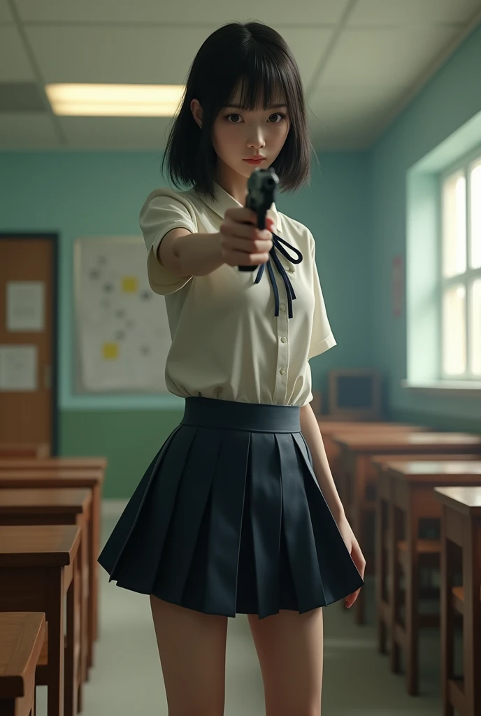 school girl mini skirt realistic gun toting firing real person


