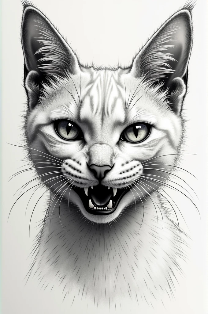 Face of an extremely different cat, something never seen before, remembering that it is just a cat&#39;s face drawn in lines just outlining, and with an aggressive appearance
