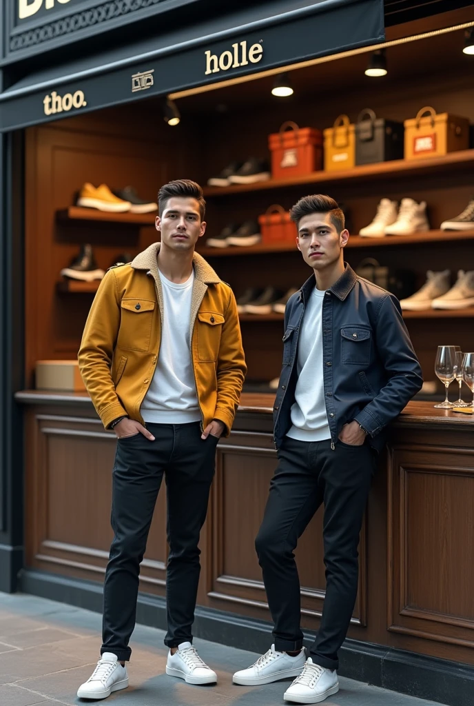 Dressed in cool clothes, Leo and Bull sell branded clothes and shoes