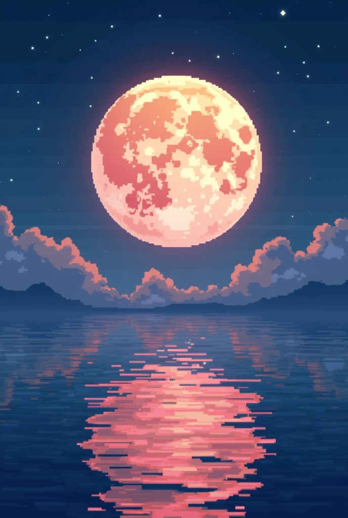 Pixel art of giant moon rising on calm sea, beautiful detailed pixel art, detailed pixel art, Lofidel retro video game, concept pixelart, detailed pixel artwork, Pixel art style, pixel town, pixel art animation, high quality pixel art, super detailed color lowpoly art, #Pixel art:3, # Pixel art, #Pixel art, 8k