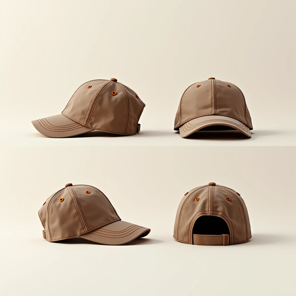 soft brown baseball cap with orange threads. Without design. I need the front image, on the side and behind the cap