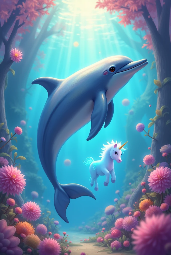 dolphin, rainbow m, aquatic landscape, Unicorn, candies, sweets 