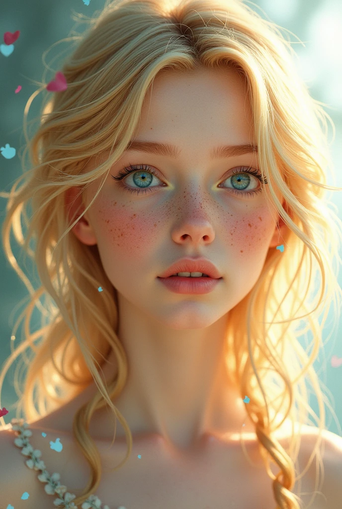blonde blue eyes freckles on face 
