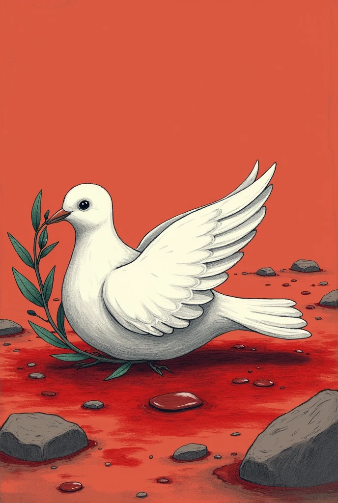 From the point of view of a cartoonist, he draws a picture of a dove of peace sleeping on blood and an olive branch in its beak.