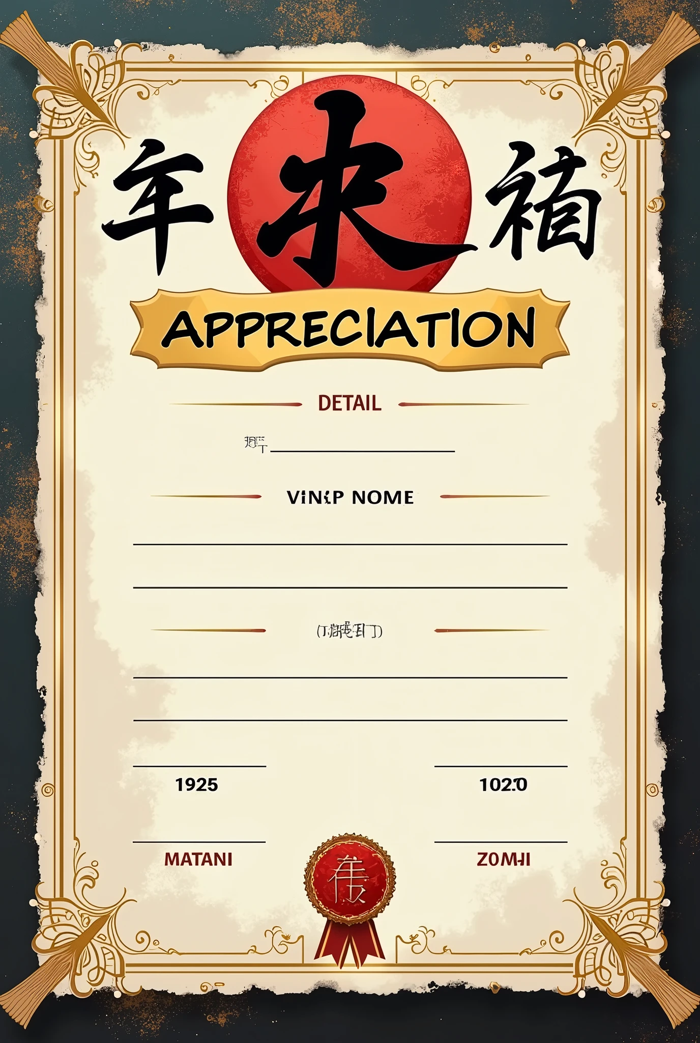 Martial arts appreciation certificate and have spaces for all data