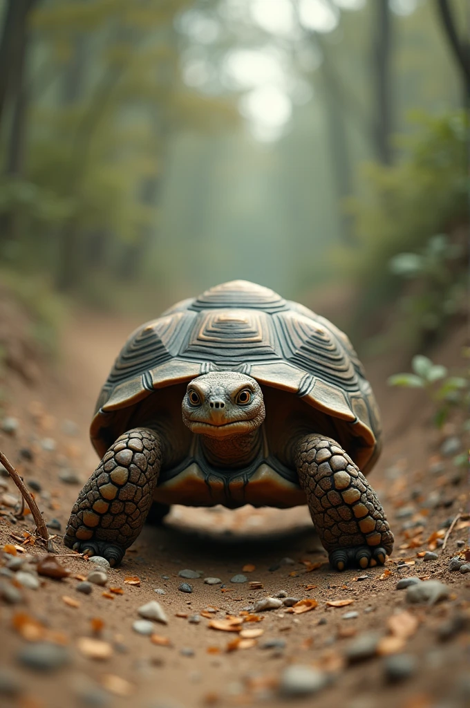 A determined tortoise slowly moving toward the finish line.