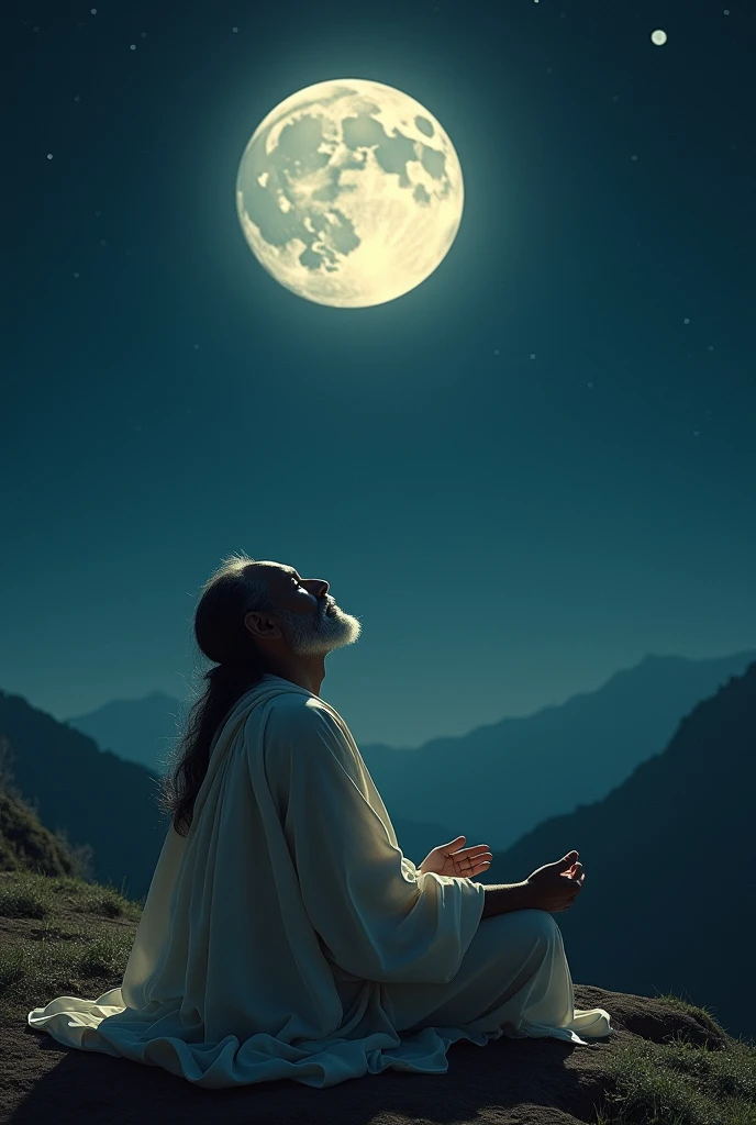 Osho staring at moon at night
