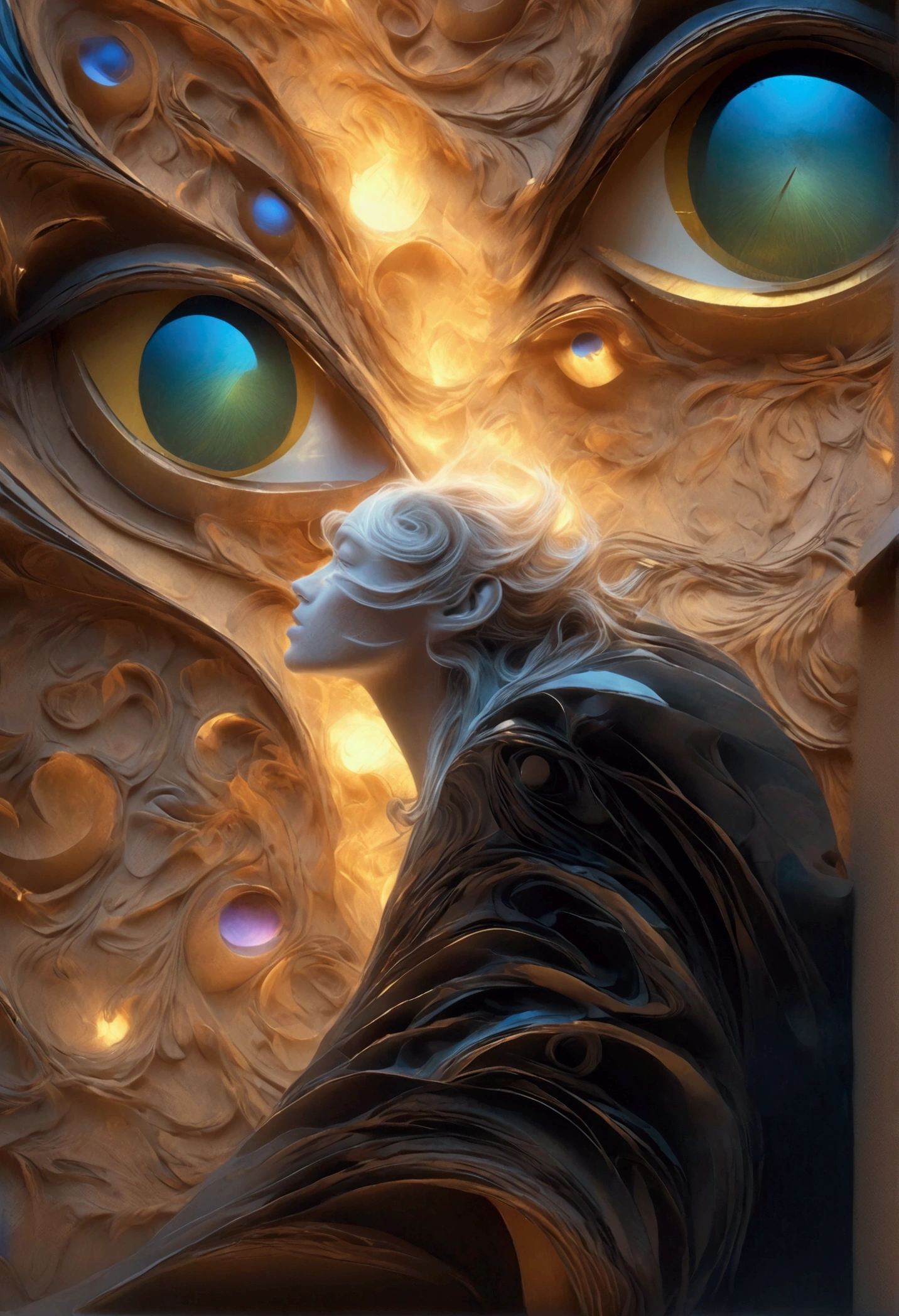 surreal Scene, abstract fantasy art, time. Beautiful cinematic lighting, surreal, color graded, dynamic movement, captivating chiaroscuro, full body, award-winning, cinematic still, emotional, vignette, dynamic, vivid, (masterpiece, best quality, photorealistic, Professional, perfect composition, very aesthetic, absurdres, ultra-detailed, intricate details:1.3)