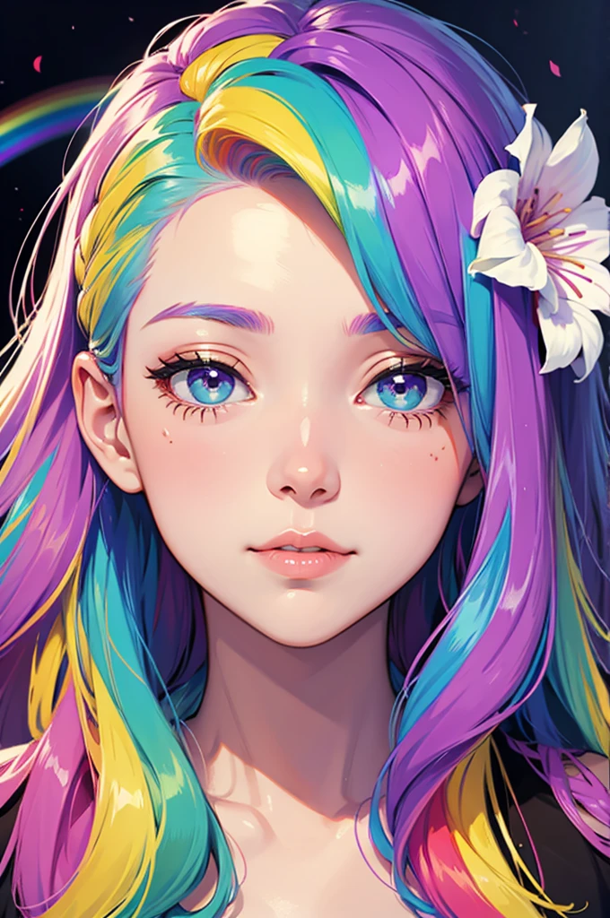 Iia、Girl, Bright and colorful hair, Magic, Whimsical, Fantasy, Otherworldly, Highly detailed face, masterpiece, Perfect lighting, (pastel colour)