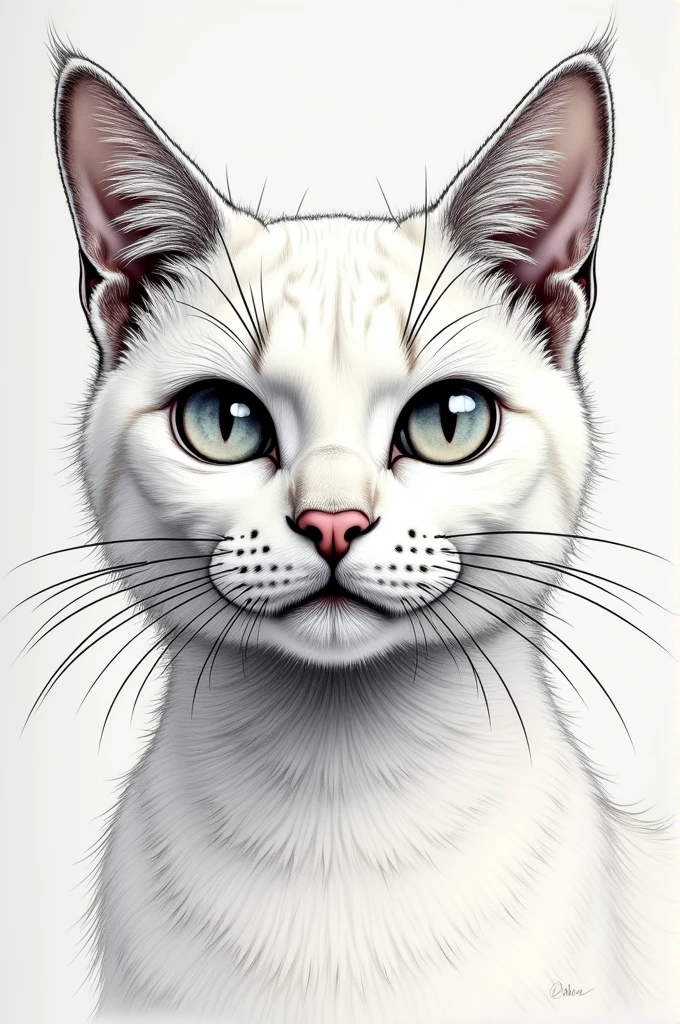 Face of an extremely different cat, something never seen before, remembering that it is just a cat's face drawn in lines just outlining without filling in the face, and with the sweetest aggressive appearance with an aggressive look