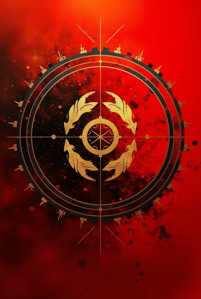 Red color background, gold and black