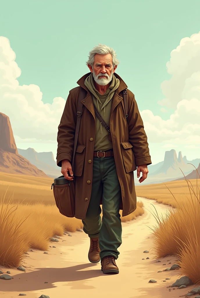 
Visual: A traveler is seen walking down a dusty road, wearing a thick coat and carrying a small bag.

Characters details 
The Traveler
Appearance: The Traveler is an ordinary person, depicted as a middle-aged man with a rugged, weathered face that shows he has been on the road for a while.
  - He is dressed in a thick, dark brown coat that looks heavy and worn from constant use. Underneath, he wears simple, practical clothing, suitable for travel, including sturdy boots and a hat to shield him from the elements.
  - The Traveler carries a small, old-fashioned bag slung over his shoulder, filled with the essentials for his journey.

Personality: The Traveler is practical and resilient, used to facing the challenges of the road. He is cautious and protective of himself, especially when faced with difficult situations, like the North Wind’s cold gusts.
  - He is also adaptable, willing to change when the situation becomes more comfortable, as seen when he removes his coat under the Sun’s warmth.


Show as cartoons