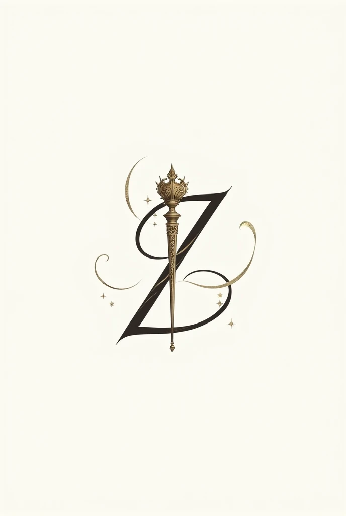 elegant logo of a scepter with little details the scepter should be surrounded by a looped Z