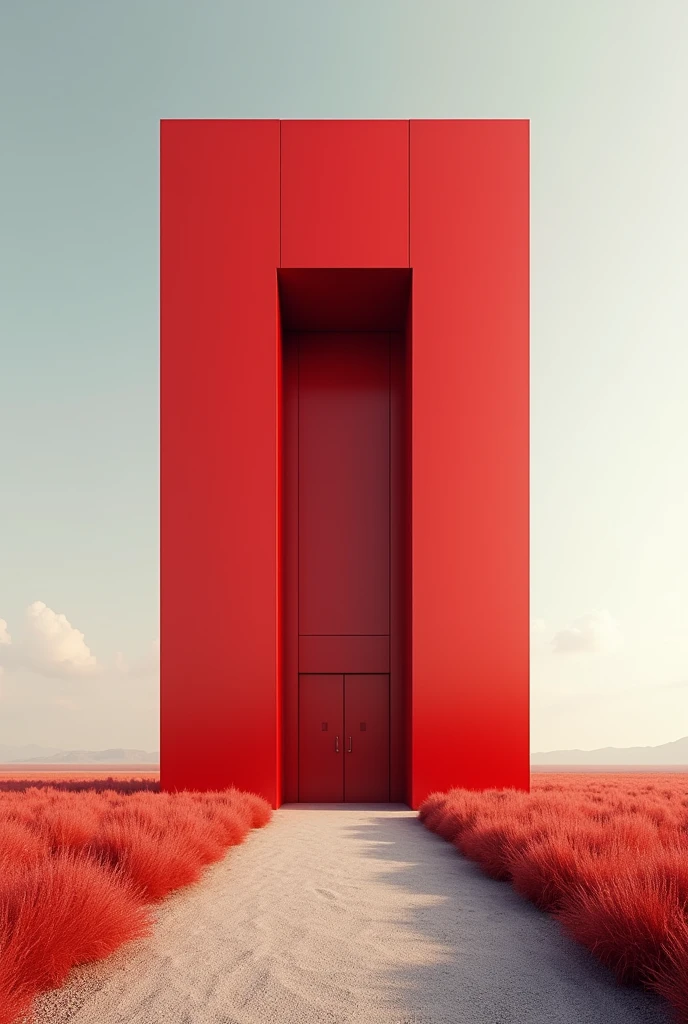 A red building and is not surrounded by other buildings