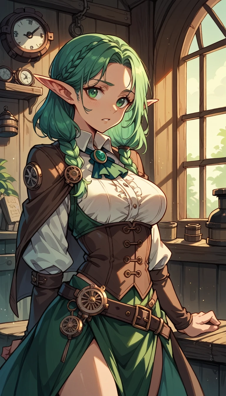 create a steampunk elf druid