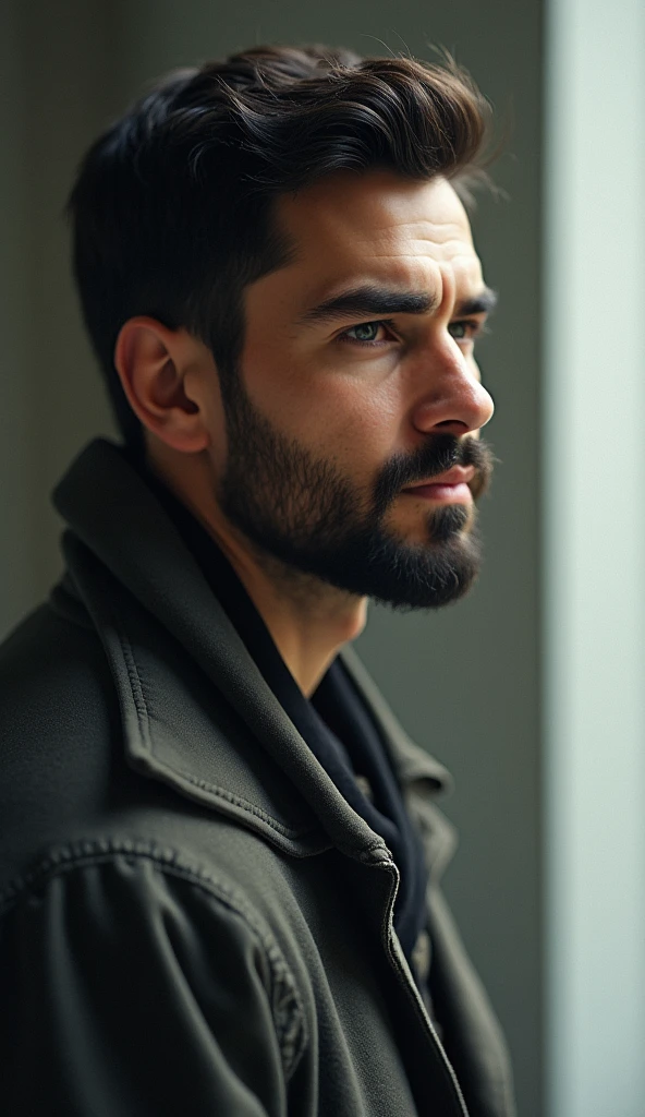 Create an image of a man in a moment of reflection