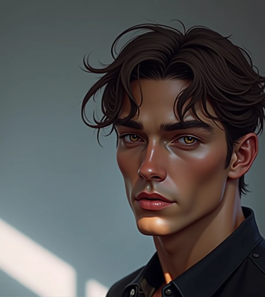 man who is 21 years, white norwegian male, masculine features, the most beautiful man, long brown hair, hunting amber eyes, greek god beauty, ethereal beauty,hunter eyes, hot body, sexy, passionate, hollow cheeks, harmonious face, ethereal beauty, top tier male model beauty, sexiest and handsome face,