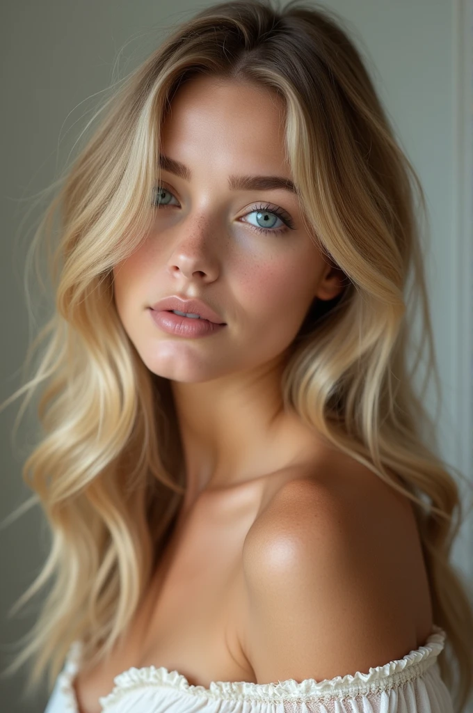 Beautiful blonde girl without bra