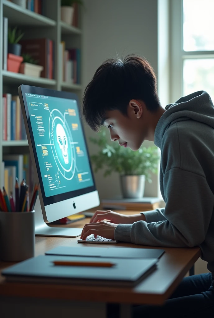 ager using AI on a computer placed on a student&#39;s desk
