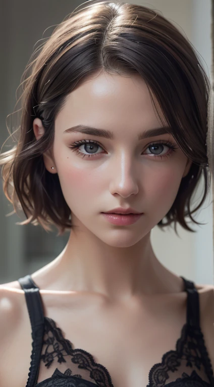 8K Ultra HD、RAWphotograph、モデルphotograph撮影、 European laces、(masterpiece、Highest quality、Realistic、High resolution、photograph:1.3)、close、focus on、Hot Model、slim、30 year old mature woman、Small face、No makeup、short hair、Violet's beautiful eyes、Genuineスキン、(Perfect body)、Sexy hot face、erotic、sexual sight、slim、Sweat top、Beautiful eyes in every detail、Glossy Lips、((Bright light、Dynamic Lighting、Genuine、超Genuine、 realism、Genuineなディテール、Cool Beauty、Cool pose、Background gray、Plain gray background