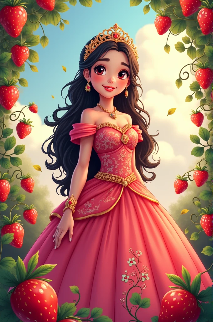 Quinceanera girl cartoon with strawberry designs
