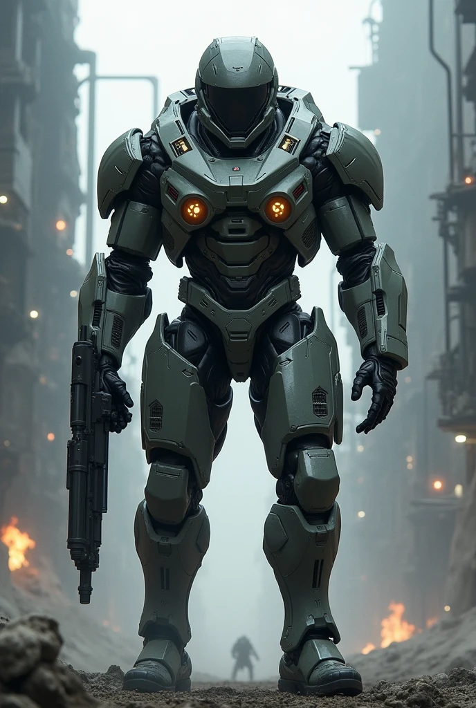 futuristic soldier in advance exoskeleton combat suit