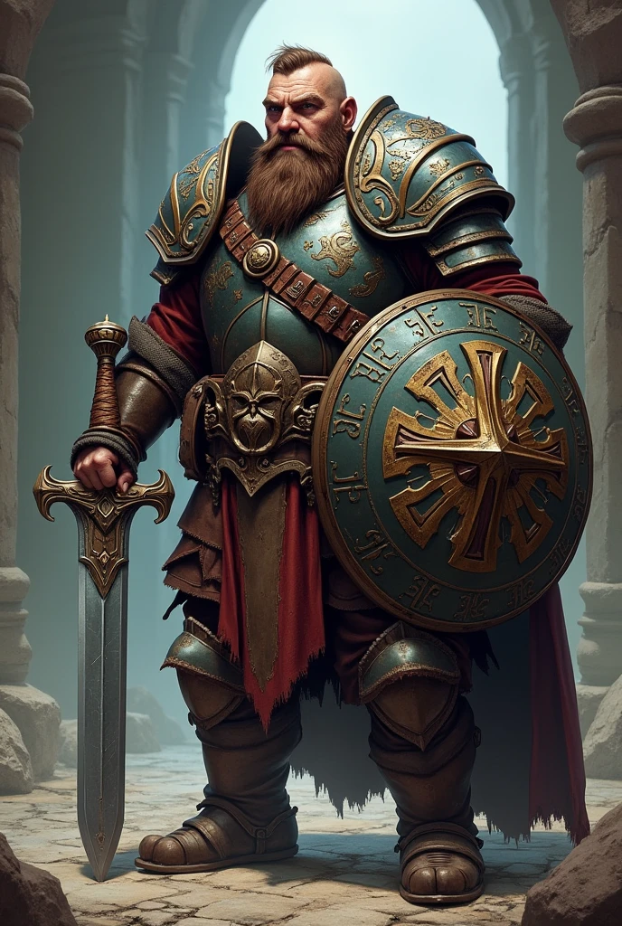 Man dwarf with a sword and a shield, using an plaques armor