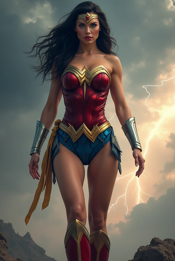 a photorealistic image of a stunning young wonder woman