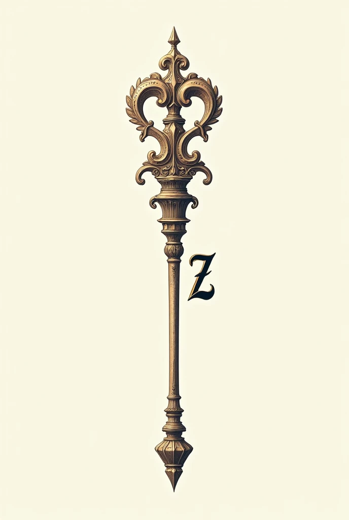 elegant logo of a scepter with little details the scepter should be surrounded by a small looped Z from old German script which is integrated into the scepter