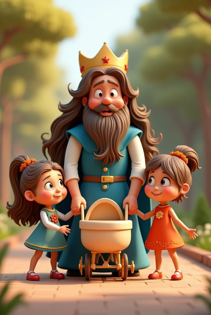Cartoon character of a 3 girl, king, with long hair, Brown eyes, con gafas negras y una vestido azul y esta paseando un carrito de un bebe un cartoon character, stylized character, animation style rendering, 3D stylized, Arnold Maya rendering, Render 3D stylized, Toon render keyshot, 3D character, 3D character, Stylized 3D rendering, 3d character rendering, cartoon character, Close-up character, Character pose, (pixar style) (master part:1.2) (bokeh) (Best Quality) (detailed skin) (detailed texture) (8k) (clay) (cinematic lighting) (sharp focus,Sit down and lift your upper body.
