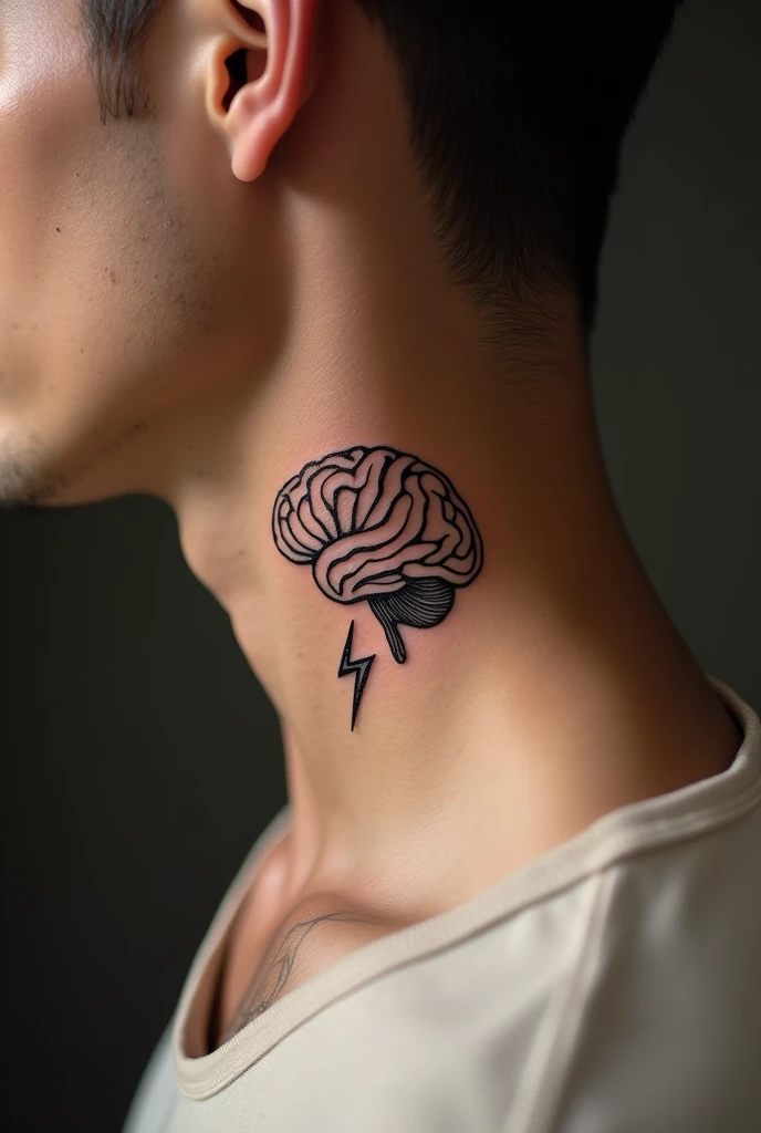 tattoo for the NECK of a MAN that relates intelligence, the heart, electricity, pure FINE lines, more minimalist